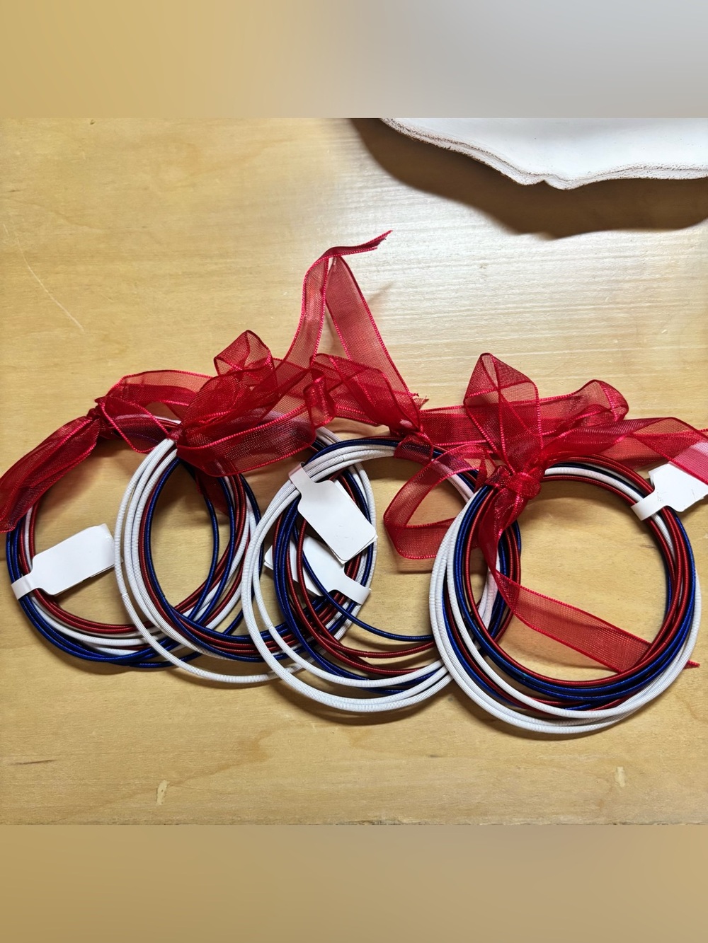 Red Ribbon Patriotic Guitar String Bracelet Sets • 4 Set lot